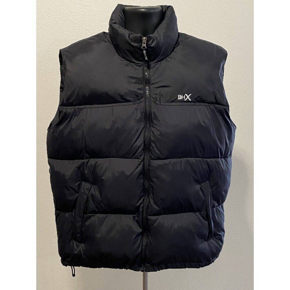 Duck Head DHX Sport Mens Size L Black Puffer Vest Full Zip With Hood In Collar
